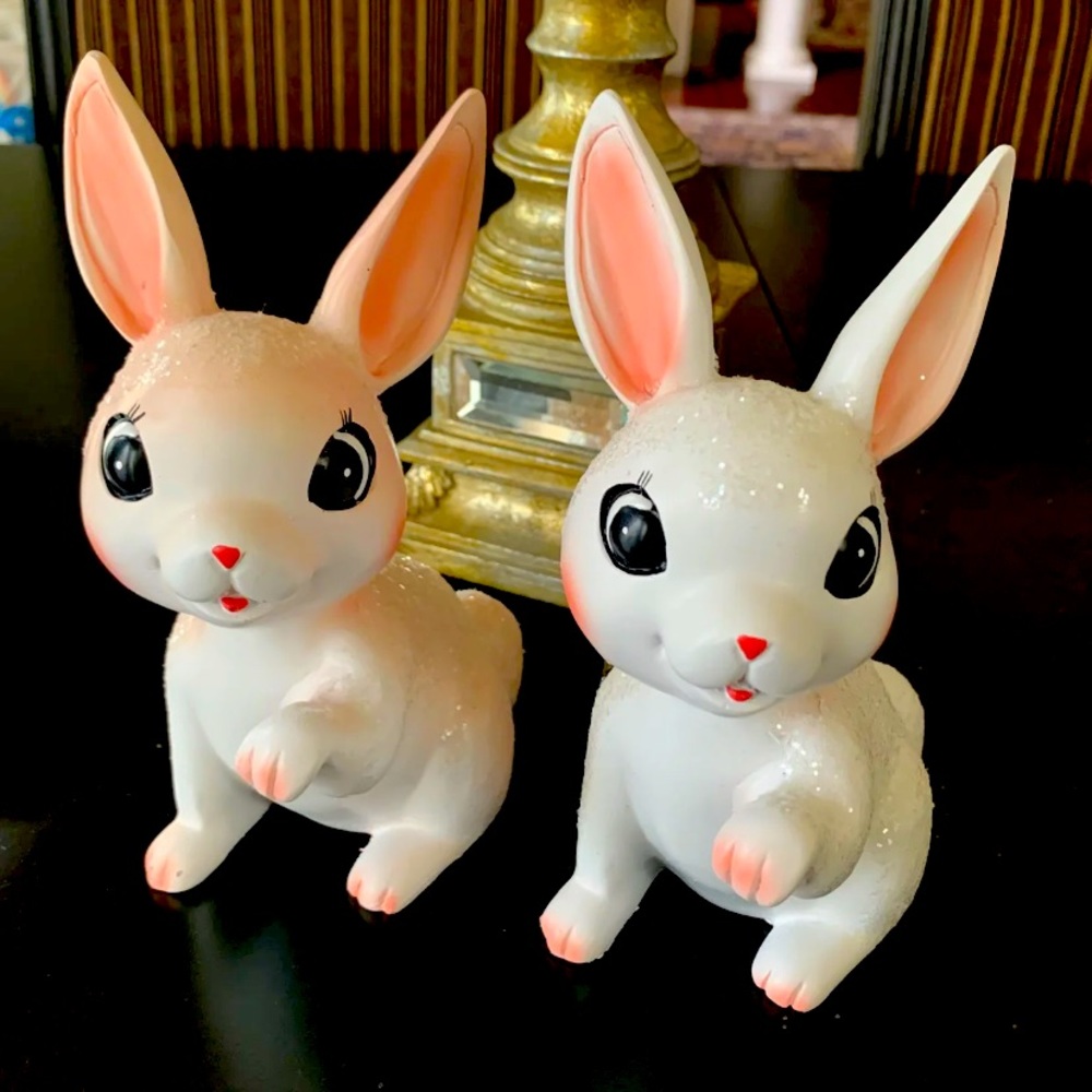 Set of Two glitter resin retro Easter bunnies